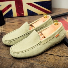 2017 Casual Suede Kulit Asli Loafers Pria Flats Moccasins Man Slip-On Loafers Sepatu Fashion Huarache Sepatu-501 -359 (Hijau Muda) -Intl