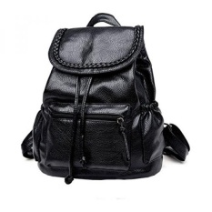 2017 Cute Kulit Yang Telah Dicuci Hitam mini Wanita Backpack Dompet Wanita Kulit Backpack Murah Ransel Kolor-Intl