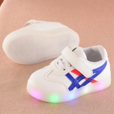 Awal Musim Gugur Baru Ayat Sports GIRL Sepatu Boy Casual Sepatu LED Berkedip Lampu Piring Sepatu Sepatu Putih Kecil Tahan Air PU Sepatu EU21-EU30 (Biru) -Intl