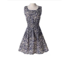 2017 Eropa dan Amerika Serikat Musim Panas Ukuran Besar Rompi Rok Pendek Motif Rok Sleeveless Dress (03) -Intl