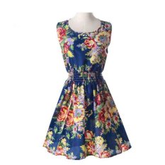 2017 Eropa dan Amerika Serikat Musim Panas Ukuran Besar Rompi Rok Pendek Motif Rok Sleeveless Dress (25) -Intl
