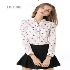 2017 Eropa Stasiun Perdagangan Luar Negeri Ukuran Besar Chiffon Shirt Printing Puppy Collar Shirt Lengan Panjang Kemeja Wanita (LUAR NEGERI) -Intl