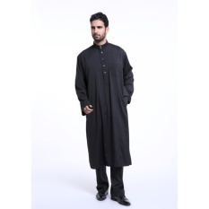 2017 Fashion Men Muslim Wear Jubahs Poly Cotton Shirt Collar Shirt+ Trousers Suit Black