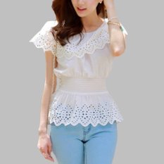 2017 Fashion Baru Wanita Musim Panas Blus Lepas dari Bahu Lengan Pendek Dicungkil Kasual Putih Kemeja Slim Cocok Atas PLUS Ukuran Better Blusas-Internasional