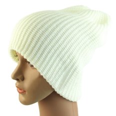 2017 FT Eropa Unisex Dewasa Pria Wanita Kupluk Rajut Hangat Musim Dingin Ski Slouchy Soft Solid Cap Hat (Putih) -Intl