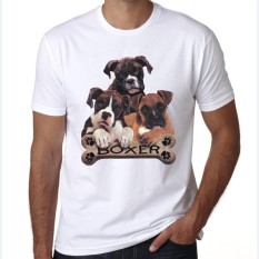 2017 Lucu Boxer Anjing Dicetak Musim Panas Pria/Boy Custom Animal Novelty Fitness Mens Tops T-Shirt Putih-Intl