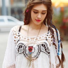 2017 Hot Sell Europe and The United States Bikini Blouse Openwork Crochet Lace Blouse Women T-shirt - intl
