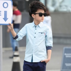 2017 Kids Pakaian Musim Semi Boys Cotton Blus Boy Kids Long Sleeve Shirt Boys Fashion Musim Semi Kemeja Kerah Yg Terlipat Ke Bawah Kerah -Intl
