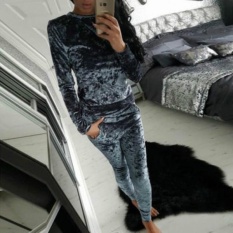 2017 Wanita Kasual Sportswear Amiantus Atasan Lengan Panjang dan Celana Berkualitas Tinggi Bata Dua Piece (Grey) -Intl