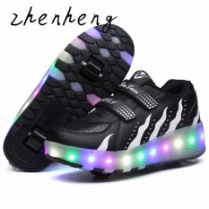 2017 LED Lampu Sepatu untuk Anak-anak Double Roda Roller Roda (Hitam-Putih)-Intl