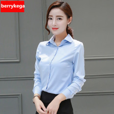 Versi Korea dari Jersey Rayon Putih Perempuan Bottoming Kemeja Kemeja Lengan Panjang (Langit Biru) (Langit Biru) baju Wanita Baju Atasan Kemeja Wanita