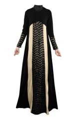 2017 Muslim Womens Abaya Dress O-Neck Long Sleeve Floor Length Loose Muslim Kaftan Hijab Abaya Fashion Dubai Turkish Style Dress(Black)
