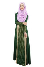 2017 Muslim Womens Abaya Dress O-Neck Long Sleeve Floor Length Loose Muslim Kaftan Hijab Abaya Fashion Dubai Turkish Style Dress(Green)