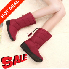 2017 New Arrival Winter Women Snow Boots Fashion Medium Tube Slope with Warm Plus Velvet Boots Waterproof Anti-slip with Tassels (wine red) – intl