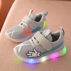 2018 Baru Musim Gugur Anak-anak Sepatu DIPIMPIN LAMPU Sepatu Anak Laki-laki Anak Light Olahraga Sepatu Mesh Bernapas Sepatu Flash EU21-EU30 (Grey) -Intl