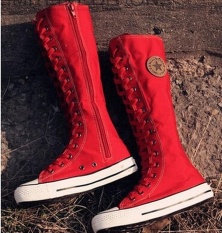2017 Baru Fashion Sepatu Kanvas Women Lace ZIP MID-Calf Flats Boots Hip Hop Sepatu Kasual Tinggi Punk Gothic Sepatu Wanita (Merah) -Intl