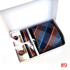 2017 New Kualitas Tinggi 8 CM Dasi Set Untuk Pria Atau Pocket Square Dasi Klip Saputangan Mens Bergaris Pernikahan Pesta dasi Dengan Kotak Hadiah (Multicolor)