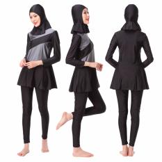 Baru Poliamida Lycra Cepat Kering Lembut Warna Muslim Wanita Swimwear Set dengan Jilbab untuk Berenang Sport Fitness-Intl