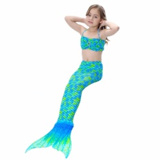 2017 Baru Musim Panas 4-10Y Anak Gadis Hijau Biru Mermaid Ekor Putri 3 Pcs/set Swimsuit Anak Baju Kostum S003 -Intl