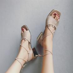 2017 Baru Musim Panas Di Eropa dengan Tali Silang Frosted Toe Leisure Sandal (Khaki)-Intl