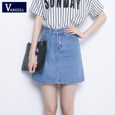 2017 Gaya Musim Panas Baru Wanita Rok American Sebuah Garis Pinggang Tinggi Denim Rok Pendek Vintage Wanita Cowgirl Mini Jeans Rok S-XXXL (Sky Blue) -Intl
