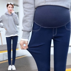 2017 Peregangan Super Baru Bersalin Pensil Perut Celana Denim Terlihat Kurus Legging Celana Pakaian untuk Wanita Hamil Kehamilan Pakaian (dark Blue) -Intl