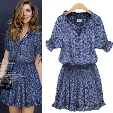 2018 Wanita Baru Short Leher-v Dicetak Katun Baju Santai Liar (Bunga)