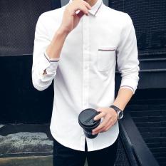 2017 Ukuran Plus Fashion Kemeja Pria Kasual Lengan Panjang Mandarin Kerah Ramping Pas Kemeja Pria Korea Jas Bisnis Pria M-4XL-Intl