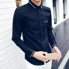 2017 Ukuran Plus Fashion Kemeja Pria Kasual Lengan Panjang Mandarin Kerah Ramping Pas Kemeja Pria Korea Jas Bisnis Pria M-4XL-Intl