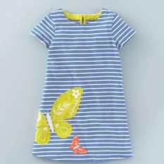 2017 Sexe Mara Anak-anak Kartun Casual Printing Stripe Gaun Pakaian Gadis (biru)-Intl