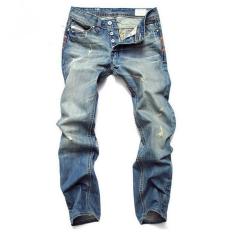 2017 Penawaran Khusus Hot Sale Ritsleting Terbang Cotton Mid Full Panjang Logo Biker Pria Jeans Go Slim Kanan Sale Panjang Penuh (Biru) -Intl