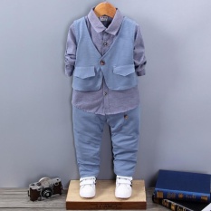 2017 Musim Semi dan Musim Gugur Slim Rompi Tubuh Anak-anak Setelan Jas Tiga Potong Suit Tengah dan Anak Kecil Suit Suit Boy Dress YL221 80/90/100/110 Cm (biru Muda) -Intl