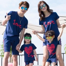 2017 Summer New Parent-child Matching Pair of Beach Mother and Daughter Suit Large Size Cotton Short Sleeve T-shirt Blue