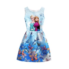 2017 Gaya Musim Panas Girls Gaun Putri Girl Butterfly Dicetak Lengan Formal Gaun Gadis Remaja Pesta Gaun-Intl