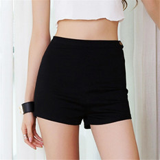 2017 Summer Women Pinggang Panjang Denim Ramping Ripped Skinny Hot Tight A Tombol Pom Jeans Pendek S (hitam) -Intl
