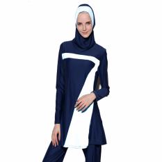 2017 Wanita Plus Ukuran Muslim Swimwear Beach Mandi Suit Muslimah Islam Swimsuit Berenang Surf Wear Sport Pakaian Biru & PUTIH -Intl