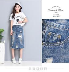 2017 Wanita Kasual Biru Rok Lady's Midi Panjang Denim Rok Pensil-Internasional