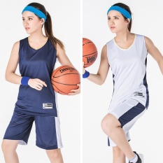 2017 Kaus Kit Jersey Basket Bolak Balik Wanita dengan Celana Pendek Seragam Pelajar Musim Panas Breathable Kualitas Tinggi (Royal Biru/Putih) -Intl