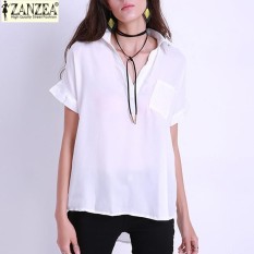 2017 ZANZEA Fashion Musim Panas Sifon Longgar Blus Wanita Polos Kasual Leisure Elegan Blusas Top Lengan Pendek V Leher Hem Melengkung Tees SHIRT (Putih) -Intl