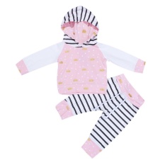2 Pcs Bayi Perempuan Pakaian Dot Crown Cetak Hooded Sweatshirt Tops + Celana Legging-Intl