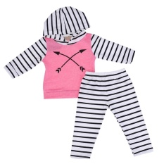 2 Pcs Fashion Newborn Gadis Setelan Pakaian Arrow Striped Kaus Bertudung + Celana-Intl