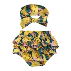 2 Pcs Bayi Baby Girl Pink Banana Floral Celana, Ikat Kepala Musim Panas Pakaian Set-Intl