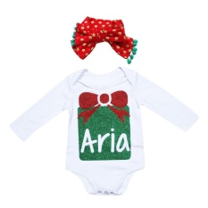 2 Pcs Baru Lahir Bayi Perempuan Long Sleeve Floral Dicetak Baju Monyet + Headband-Intl