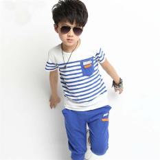 2 Buah SET BOYS LOOK Pakaian Musim Panas Set Pakaian Olahraga Setelan Lengan Bang Pendek Kaos + Pants L16030 (biru)