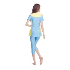 2 Pcs Trendi Wanita Swimwear Sederhana Islam Lengan Pendek Tankini Swimming Swimsuit (Biru + Kuning)-Intl