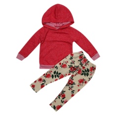 2 Pcs Unisex Baby Kids Hooded Lengan Panjang Tops + Bunga Dicetak Celana Panjang-Intl