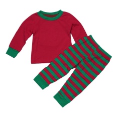 2 Pcs Unisex Anak-anak Anak-anak Lengan Panjang T-shirt + Christmas Striped Celana Panjang-Intl