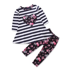 2 Pcs/set Katun Musim Gugur Bayi Gadis Pakaian Set Baru Lahir Pakaian Set untuk Bayi Suka Pakaian Setelan Garis Atasan Bunga Cetak -Internasional