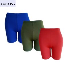 3 Pcs Celana Stretch Celana Pendek Wanita - Biru Hijau Orange