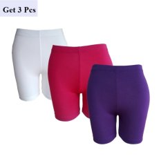 3 Pcs Celana Stretch Celana Pendek Wanita - Putih Pink Ungu